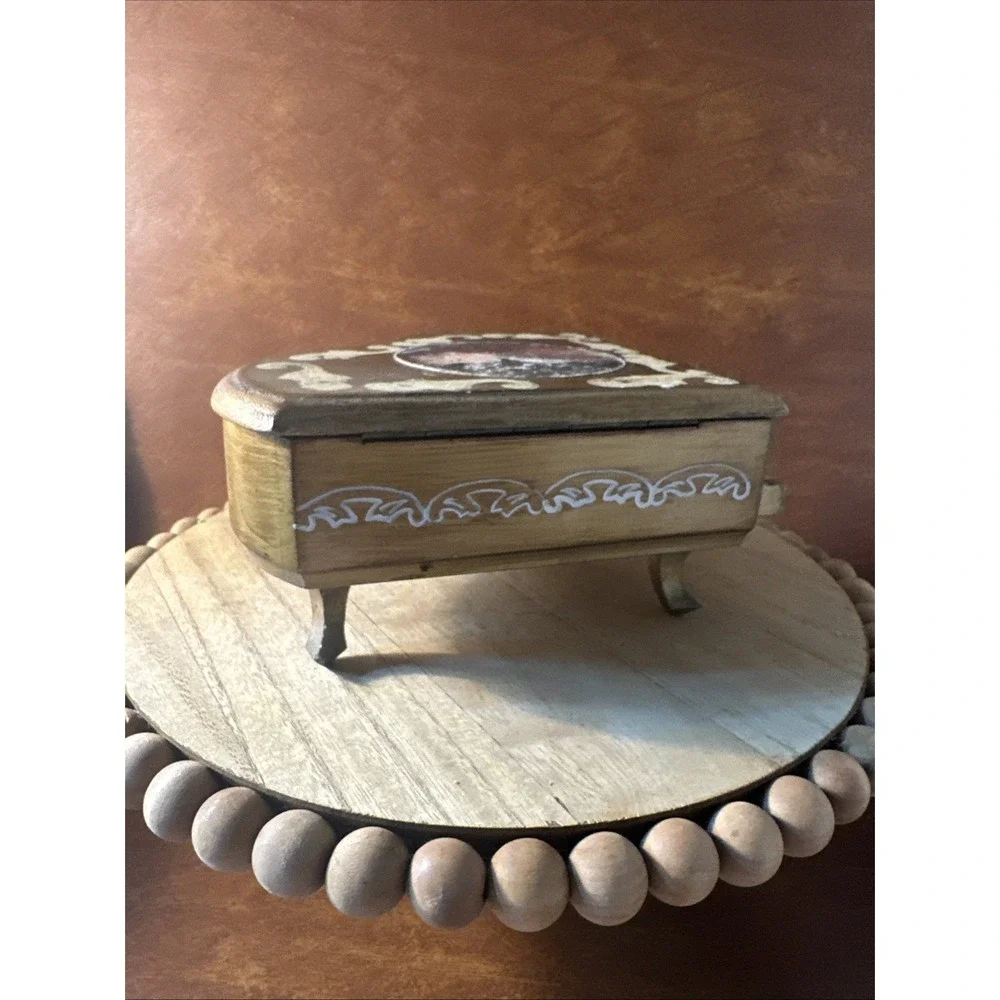 Sankyo Vintage Piano Jewelry Music Box -Red  Velvet-Love Story Theme -French Art